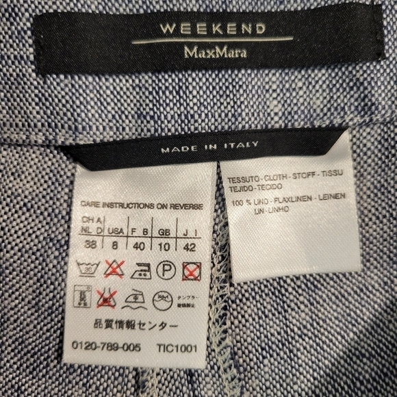 MaxMara Blue Washed Linen Wide Leg Pants - Picture 5 of 6